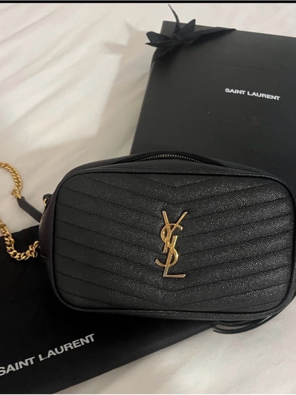 Saint Laurent Black Crossbody Bag with Gold Accents